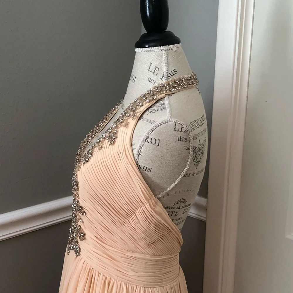 NEW COLORS SZ 12 NUDE JEWELED CHIFFON HALTER FORMAL EVENING GOWN